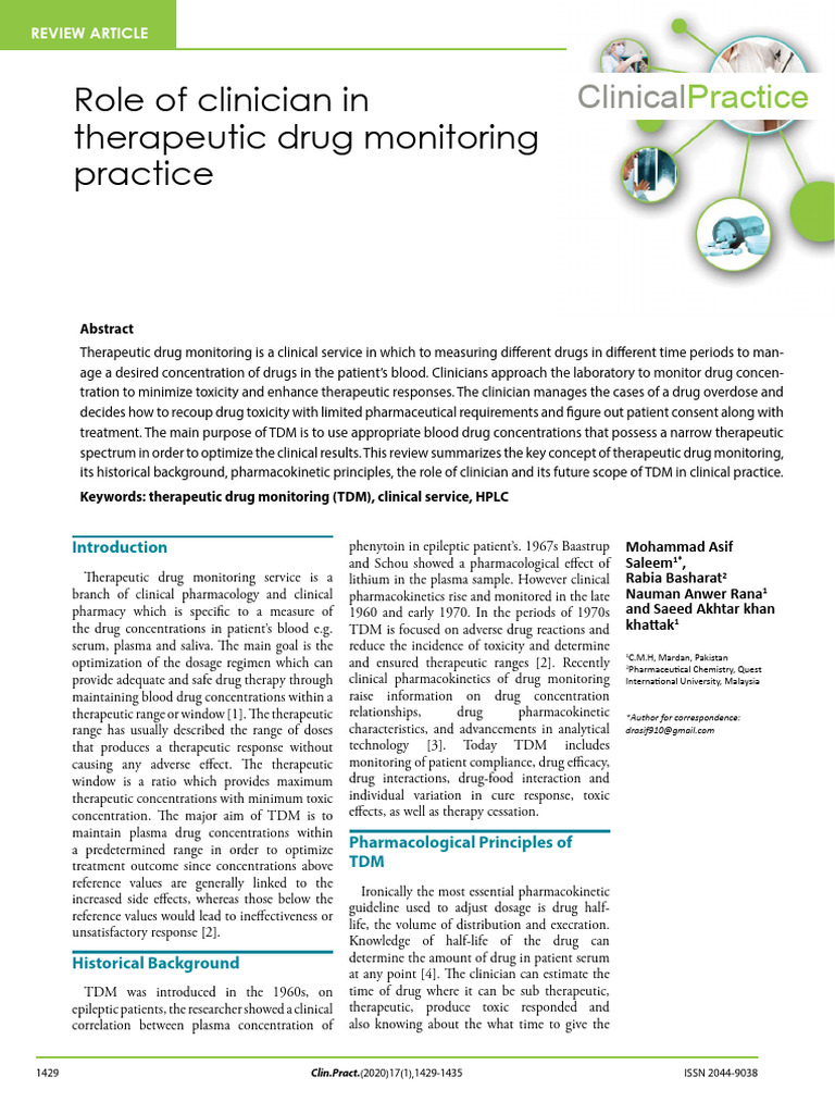 Role of Clinician in Therapeutic Drug Monitoring Practice | PDF ...