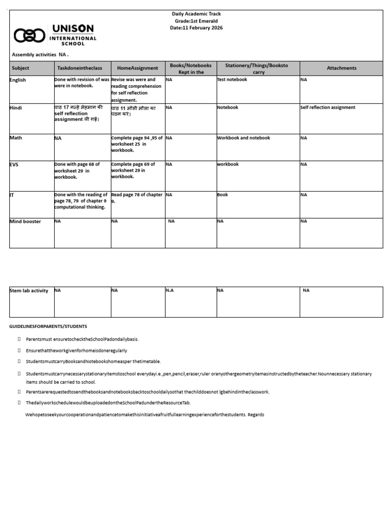 Resource 20260211160014 Daily Academic Track 11.02.2026 Grade1emerald | PDF