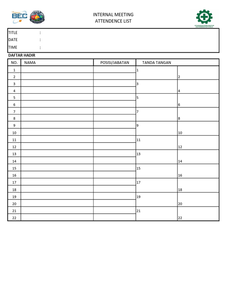 HSE BEC - Form Absen Meeting Dan MOM | PDF