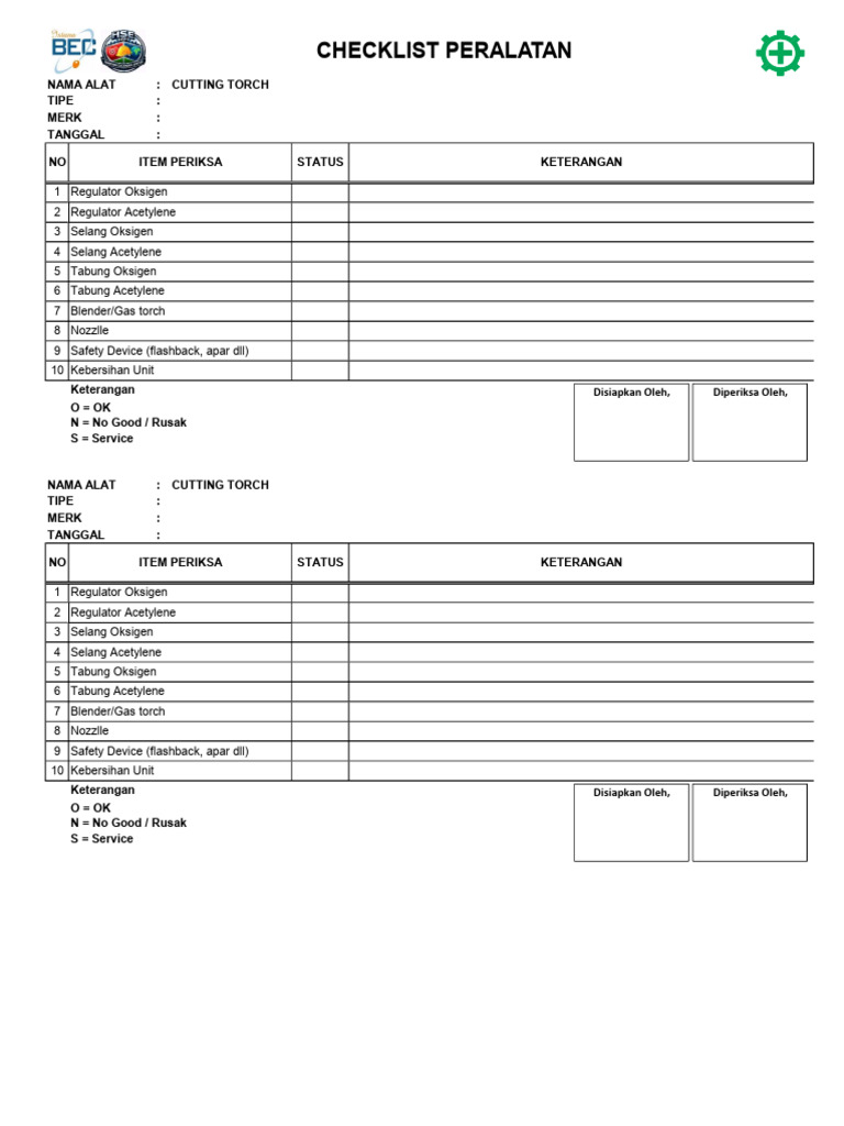 HSE BEC - Form Pemeriksaan Alat 2 | PDF