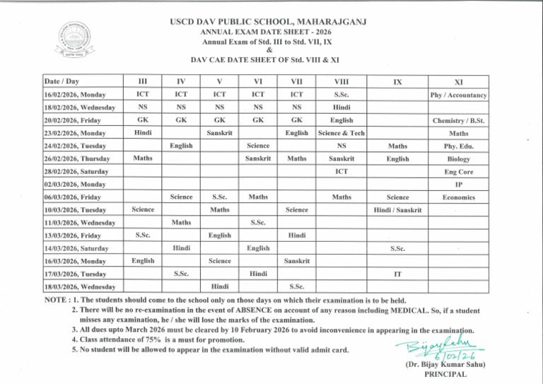 Date Sheet Annual Exam 2026 | PDF