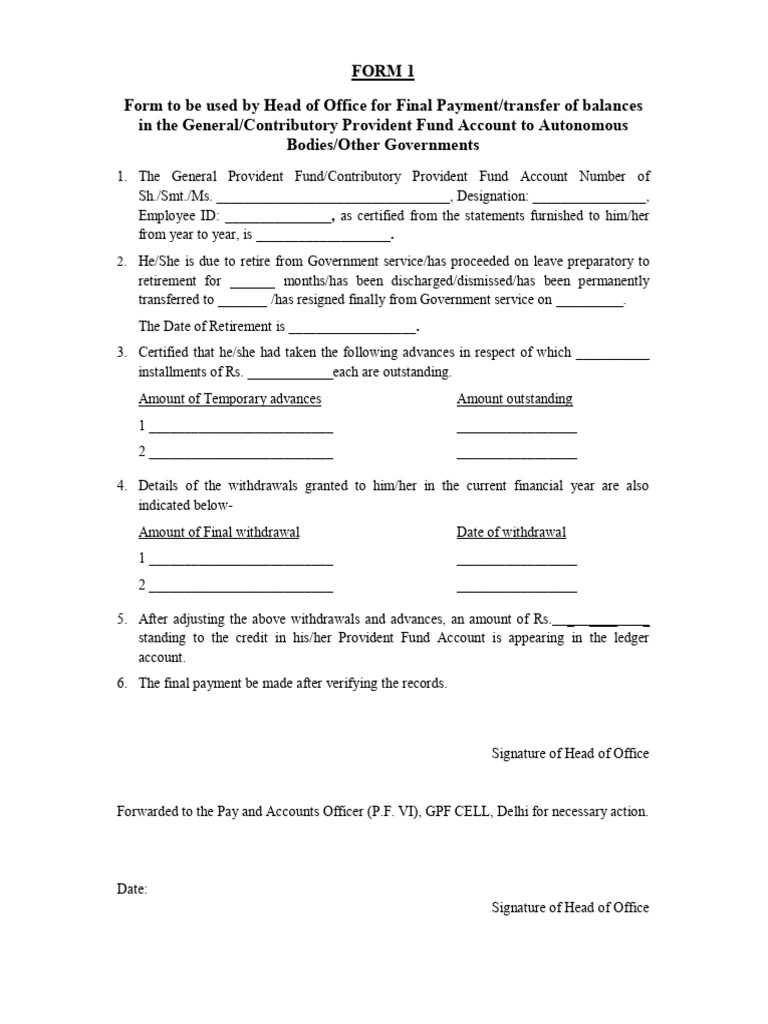 GPF Final Withdrawal Form 1 | PDF