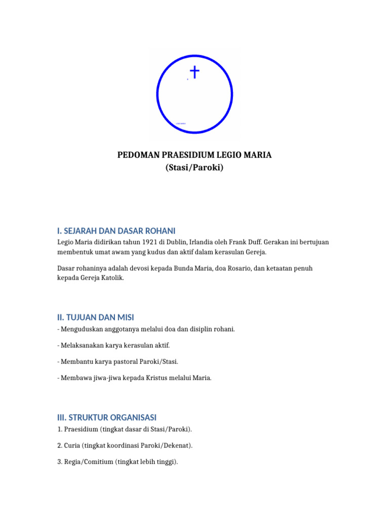 Pedoman Lengkap Praesidium Legio Maria | PDF