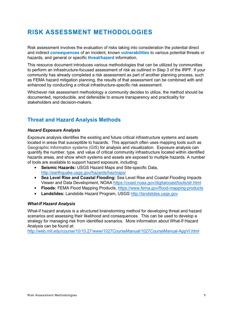 CISA-IRPF - Risk Assessment Methodologies | PDF | Risk Assessment | Hazards