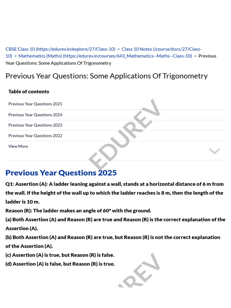 EDUREV09 - Some Application of Trigonometry | PDF | Kite | Tower
