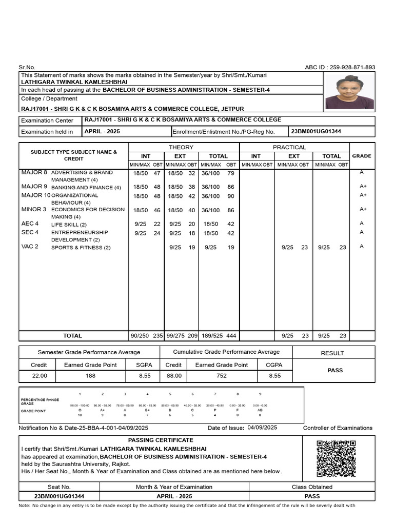 23bm001ug01344 Semester 4 Marksheet Report | PDF | Economies