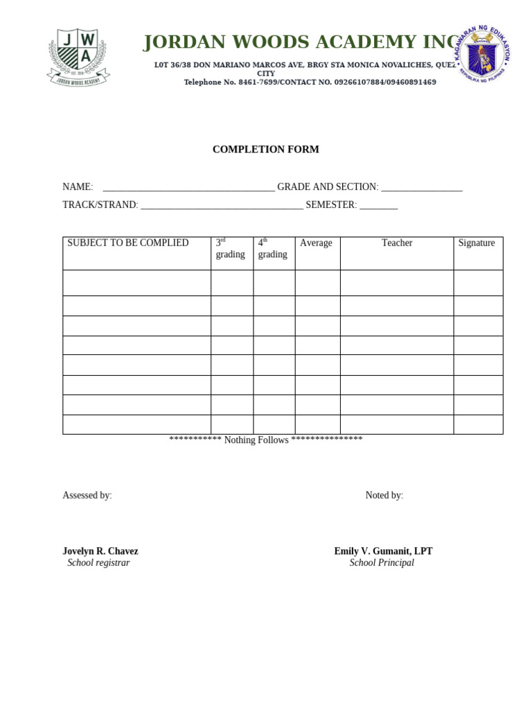 Completion Form | PDF