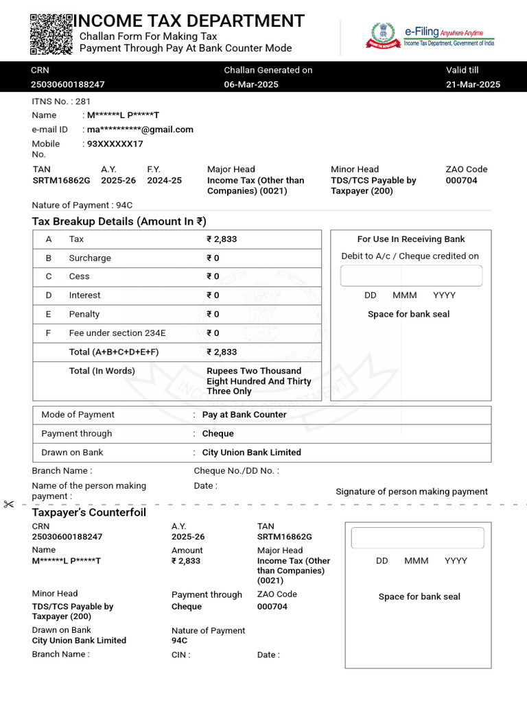 ChallanForm | PDF | Payments | Cheque