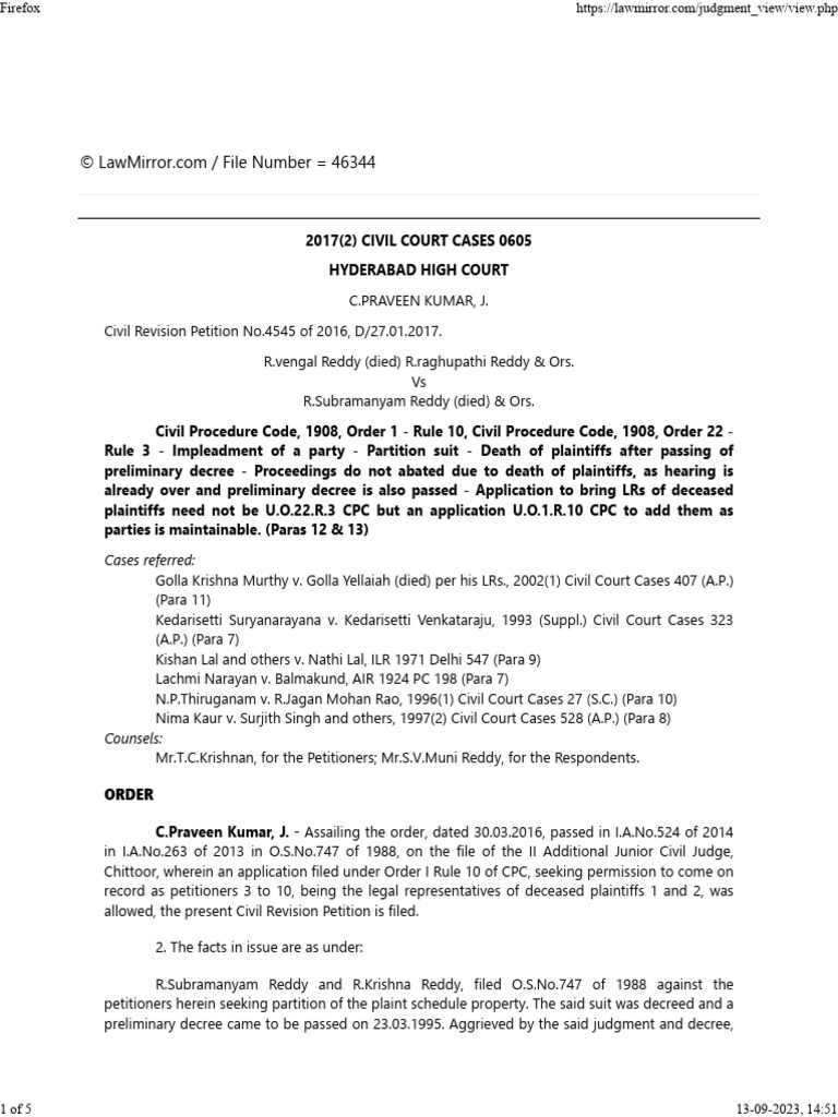 Death of Plaintiffs in Partition Suit | PDF | Lawsuit | Judgment (Law)