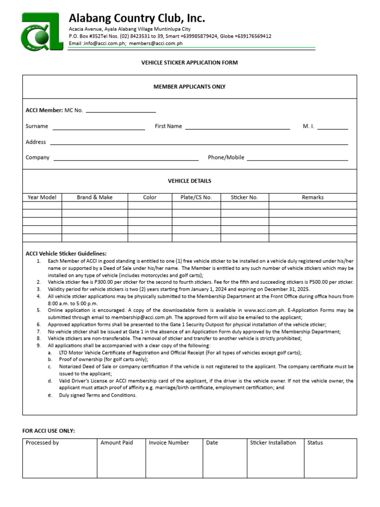 Aava Car Sticker Application Form | PDF