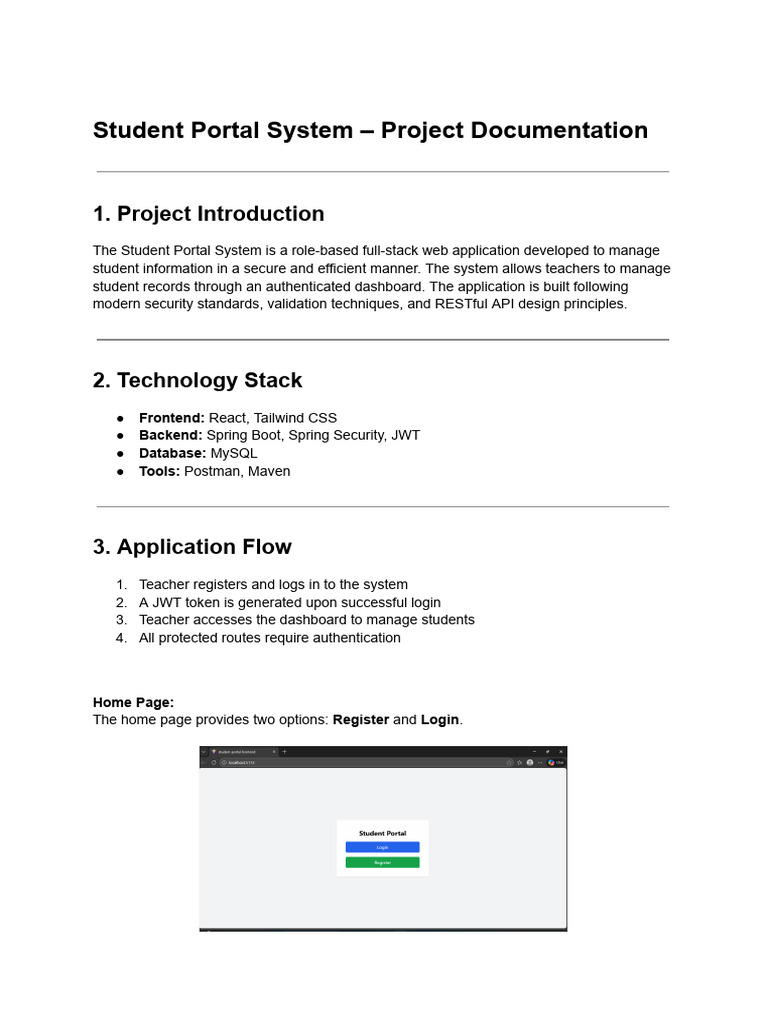 Student Portal System - Project Documentation | PDF