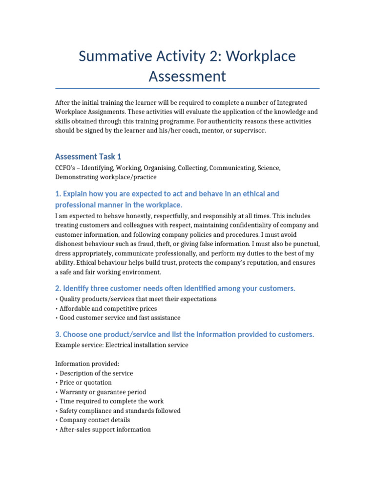 Summative Activity 2 Workplace Assessment | PDF | Receipt | Invoice