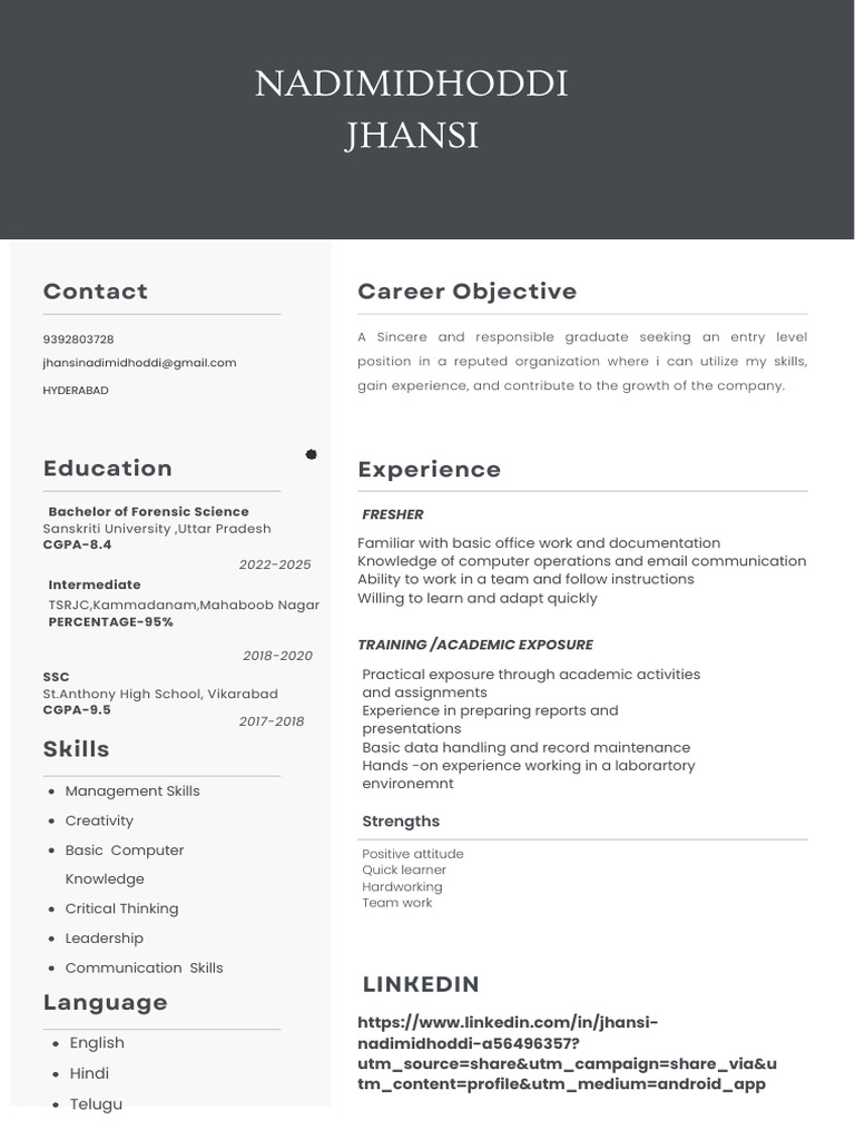 Jhansi Resume Normal | PDF