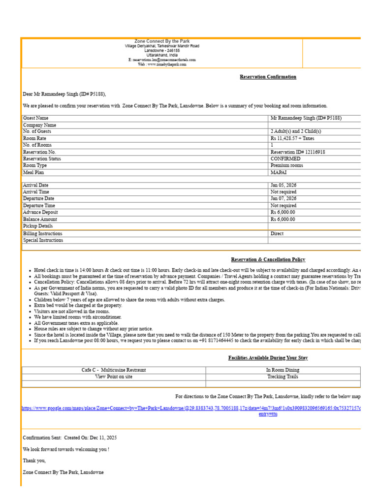 Booking Confirmation, Ramandeep, 5-7 Jan. | PDF