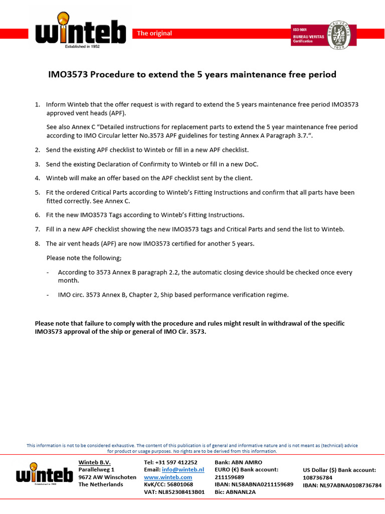 ANNEX C - Winteb Procedure To Extend The IMO3573 5 Year Maintenance ...