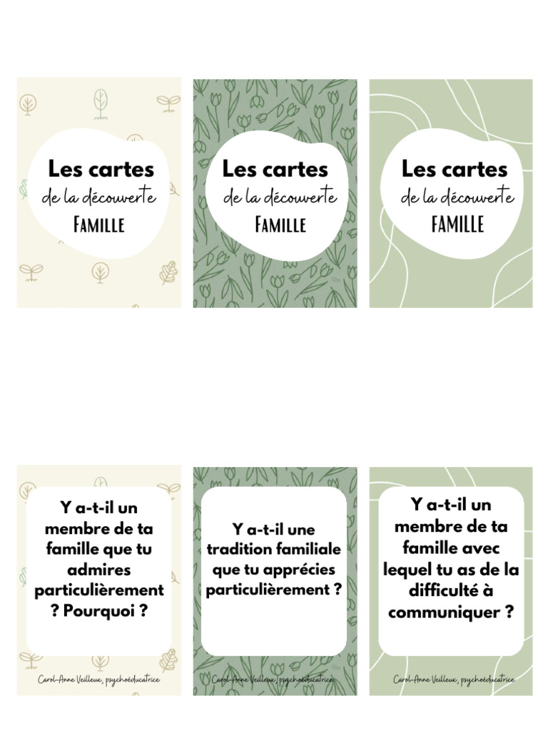 Les Cartes de La Decouverte de La Famille 3 Cartes Gratuites ...