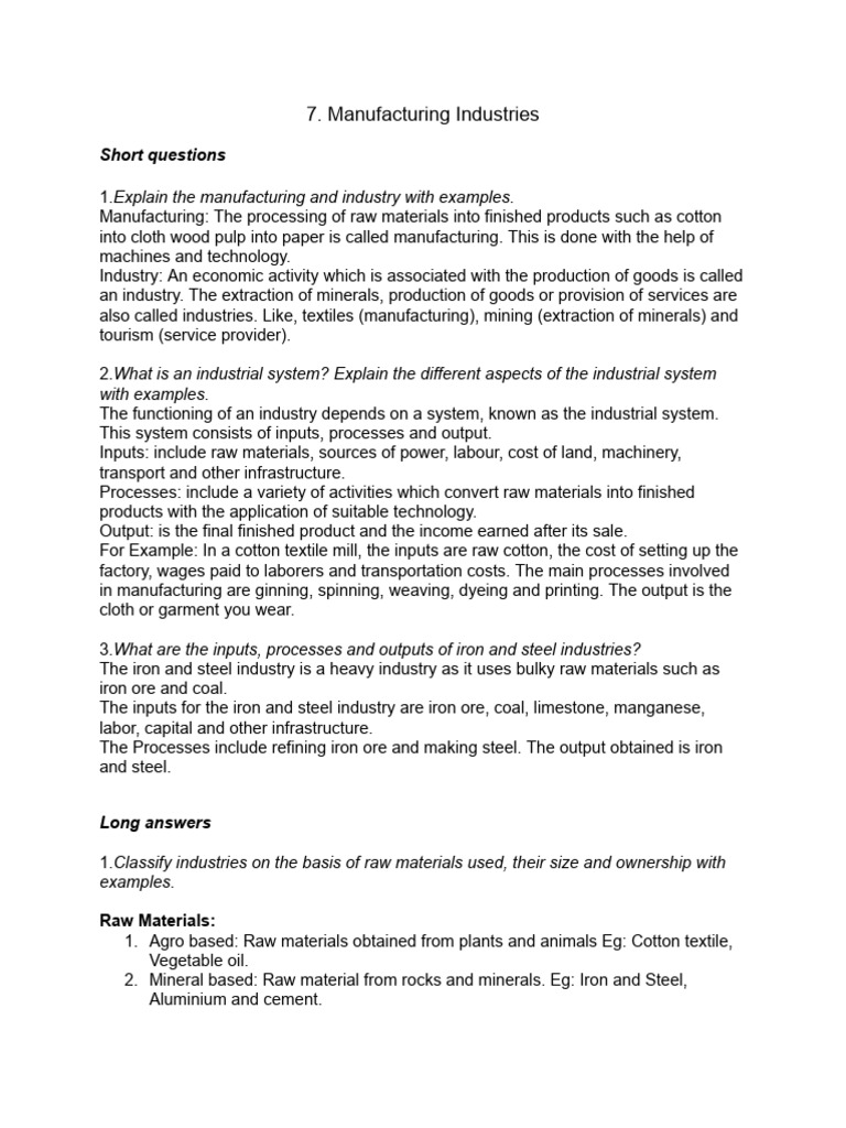 Manufacturing and Industry With Examples | PDF | Cotton | Textiles