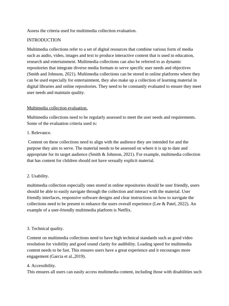 Assess The Criteria Used For Multimedia Collection Evaluatio | PDF ...