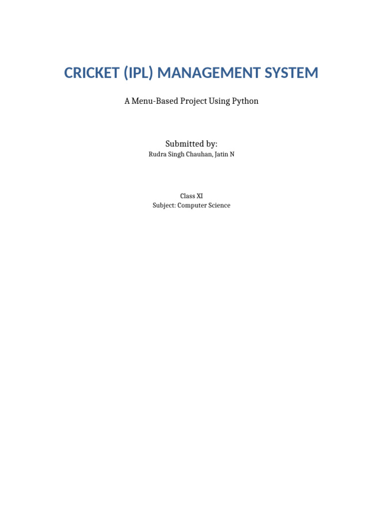 Cricket IPL Project Class 11 | PDF | Python (Programming Language ...