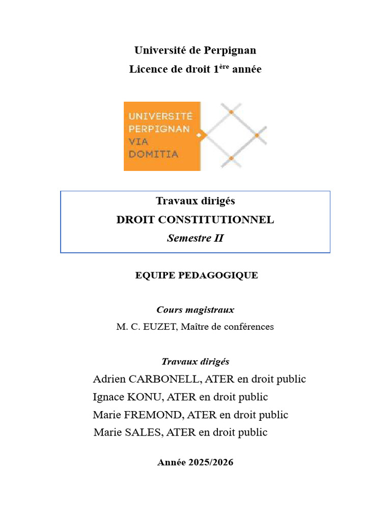 S2 PLAQUETTE de TD Droit Constit Copie | PDF | Constitution | Loi