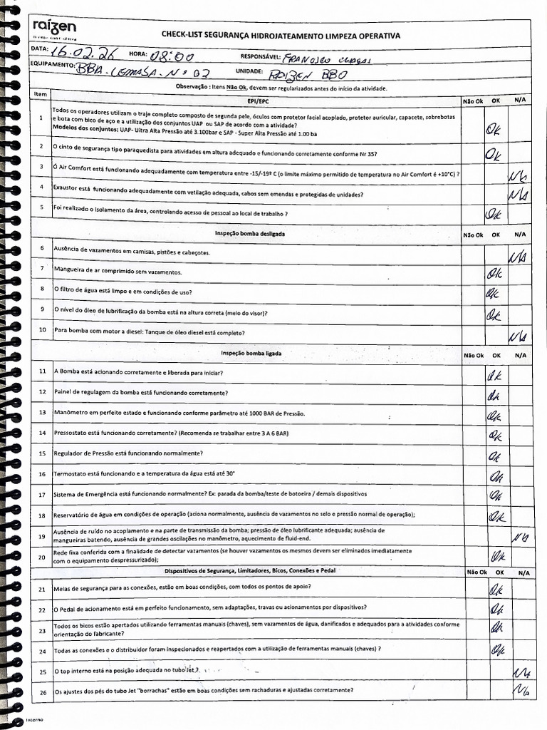 Check-List Atualizado - Bomba | PDF