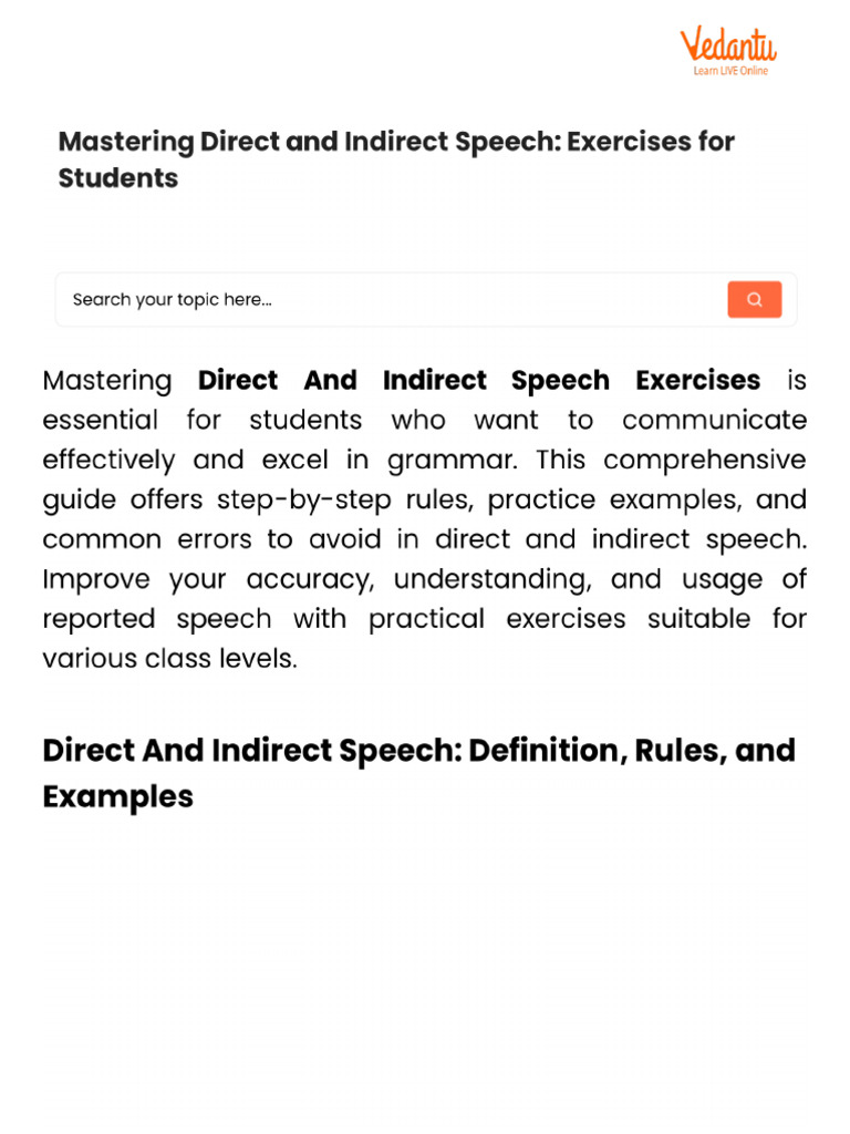 Mastering Direct and Indirect Speech - Exercises For Students | PDF