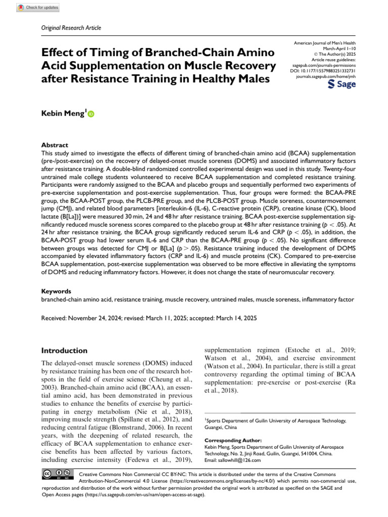 Meng 2025 Effect of Timing of Branched Chain Amino Acid Suppleme | PDF ...