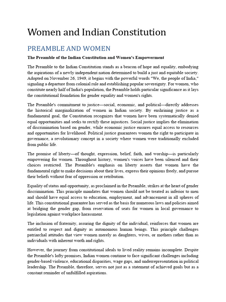 Women and Indian Constitution | PDF | Discrimination | Social Equality