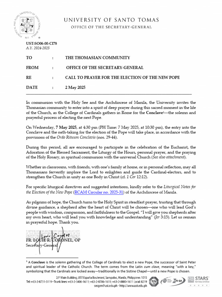 Ci78 Call To Prayer For The Election of The New Pope | PDF | Catholic ...