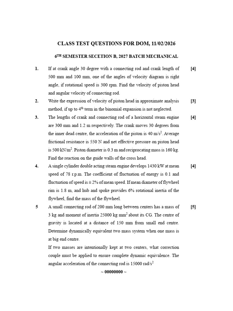 Class Test Questions For Dom 2026 - 11th Feb | PDF