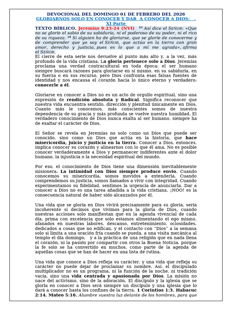 Devocional Del Domingo 01 de Febrero Del 2026 | PDF | Dios | Sabiduría