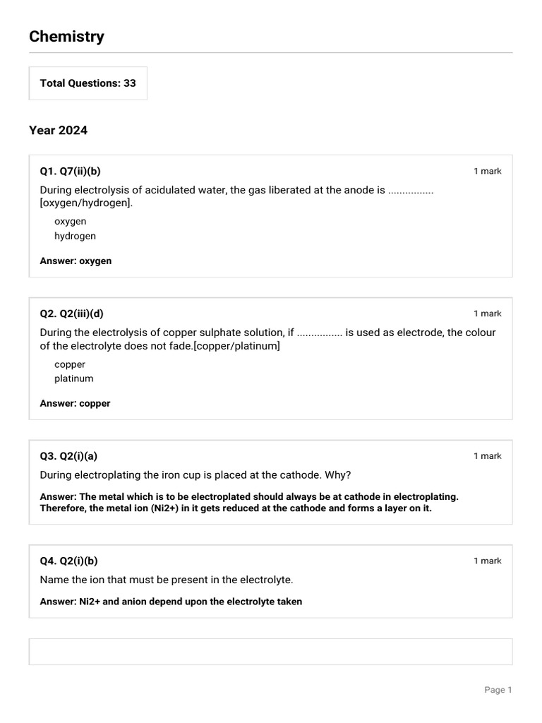 EducationAI Chemistry Electrolysis With Answers 2026-01-10 PDF | PDF ...