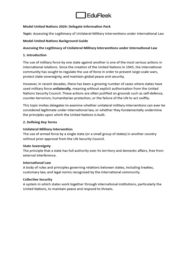 MUN Topic Pack - Unilateral Military Interventions Under International ...