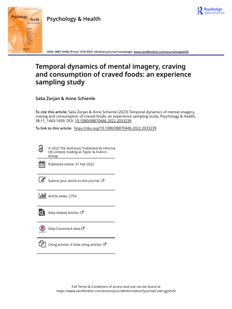 Temporal Dynamics of Mental Imagery Craving and Consumption of Craved ...