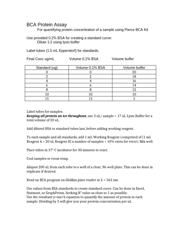 BCA Protein Assay | PDF