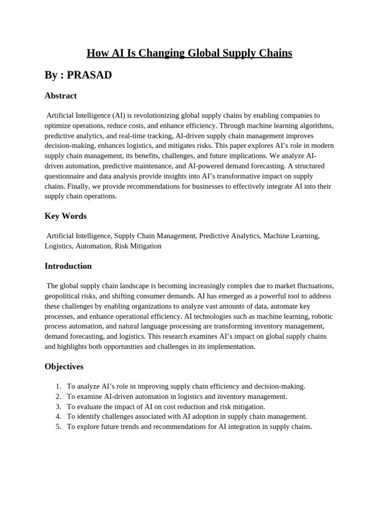 How AI Is Changing Global Supply Chains by Prasad | PDF