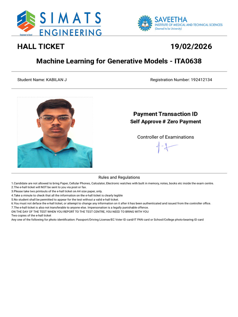 Machine Learning Hall Ticket | PDF