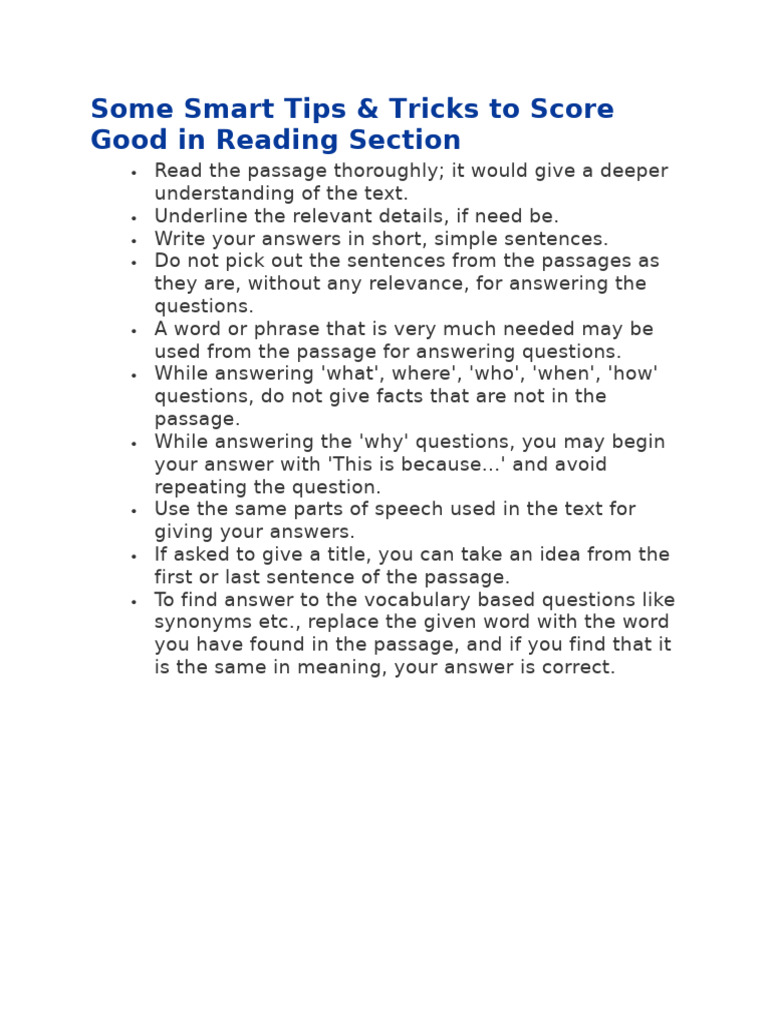 Tips For Reading Comprehension Passage | PDF