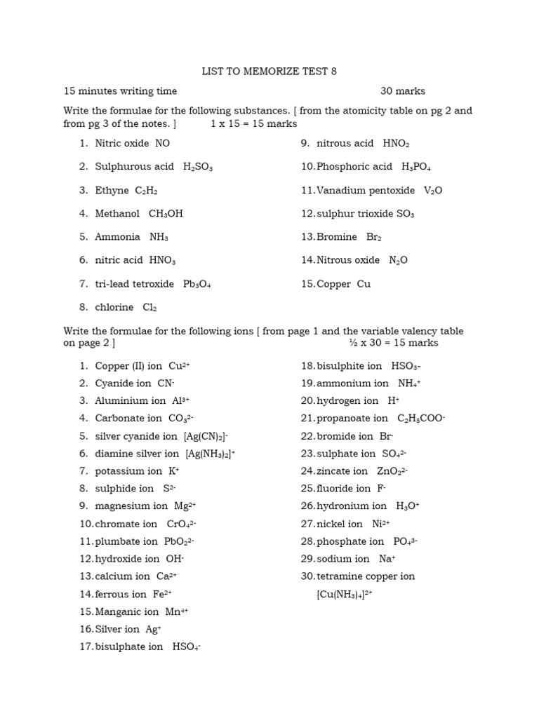 Key List To Memorise Test 8 | PDF