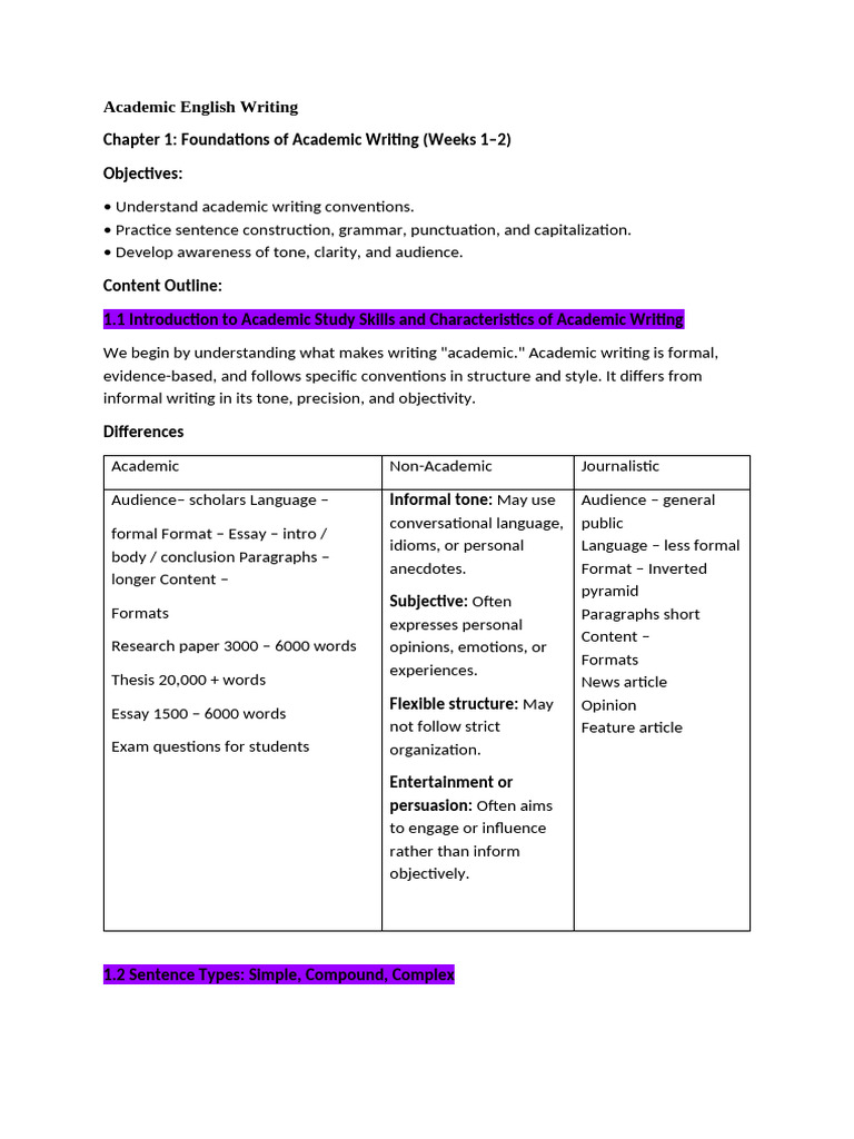 Academic Writing Skills Notes | PDF | Clause | Grammar