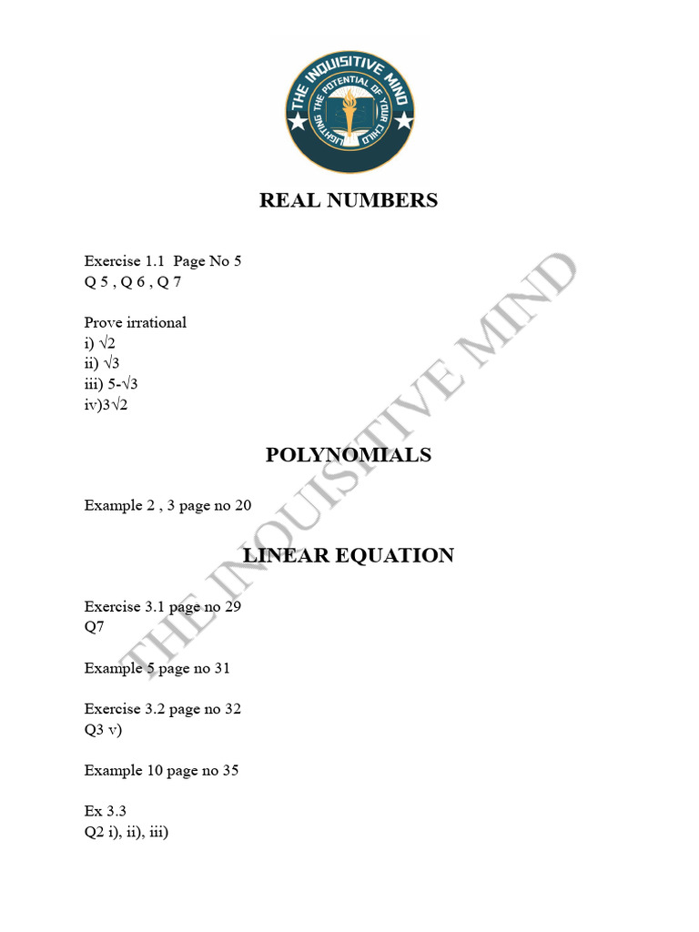 Ncert Important Questions - Watermark | PDF | Mathematics