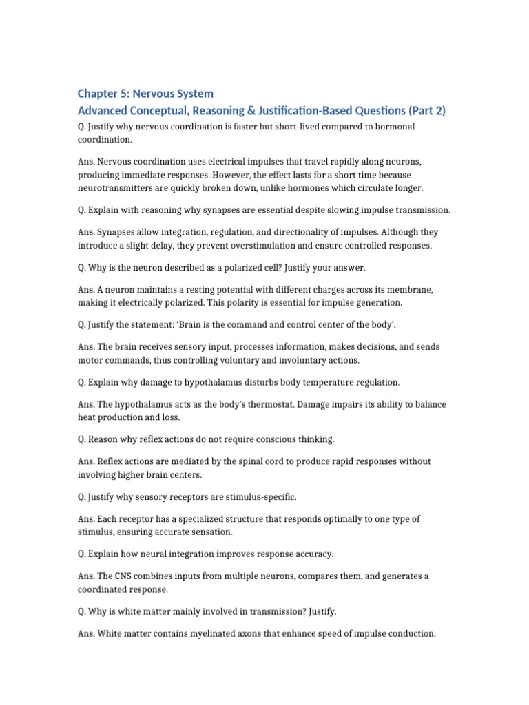 Chapter 5 Nervous System Advanced QA Part 2 | PDF | Nervous System | Neuron