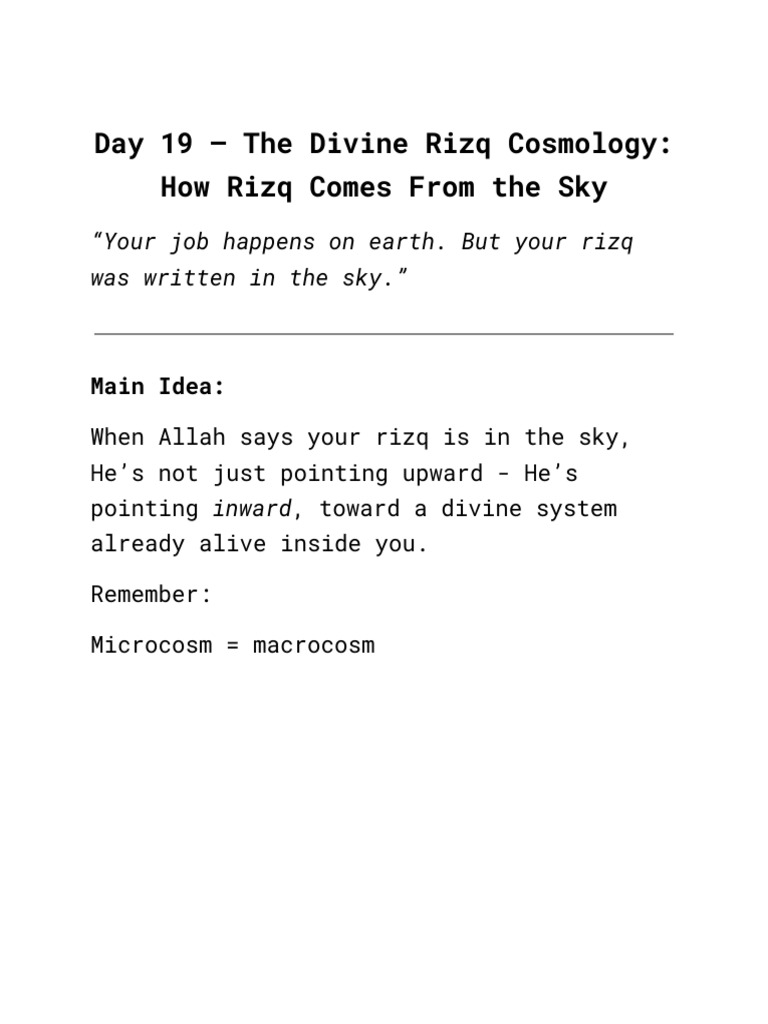 Day 19 - The Divine Rizq Cosmology How Rizq Comes From The Sky 2 | PDF ...