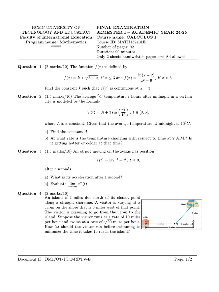 đề thi Cal 1 các năm | PDF | Tangent | Mathematical Analysis