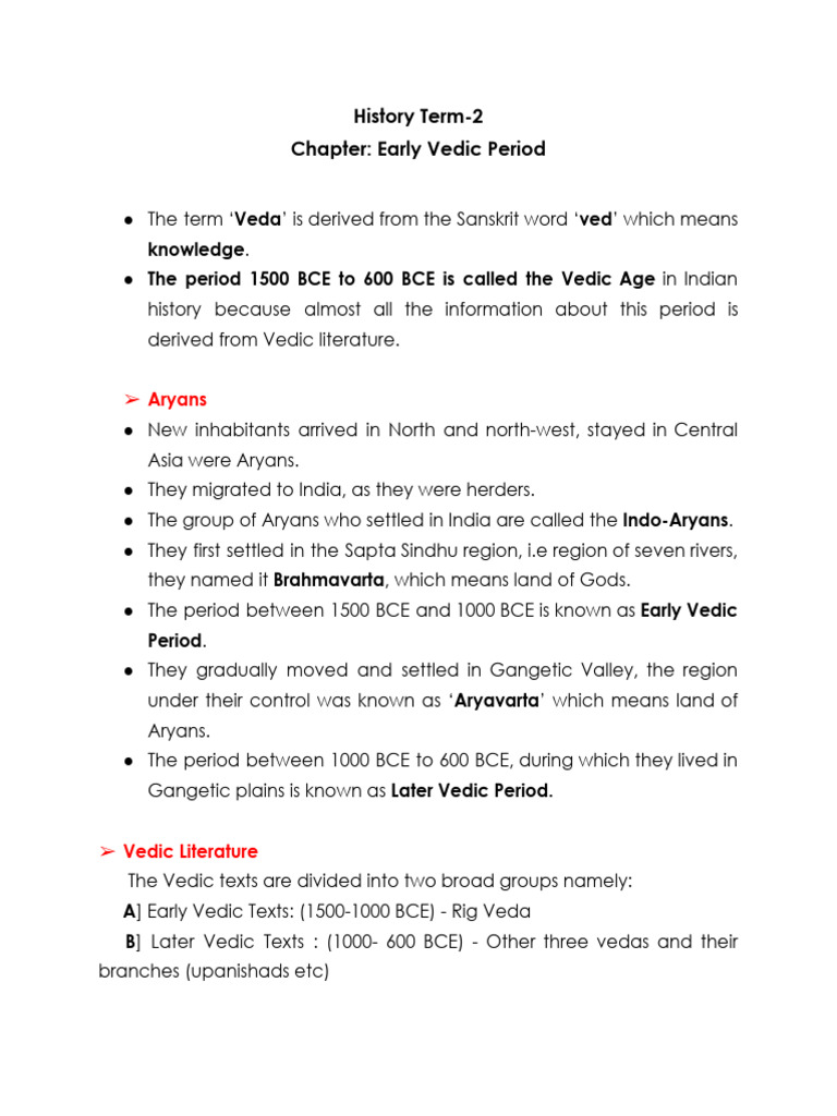 History Term 2 Notes Early Vedic Period | PDF | Vedas | Religious Texts
