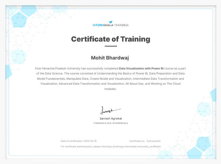 Data Visualization With Power BI Training - Certificate of Completion | PDF