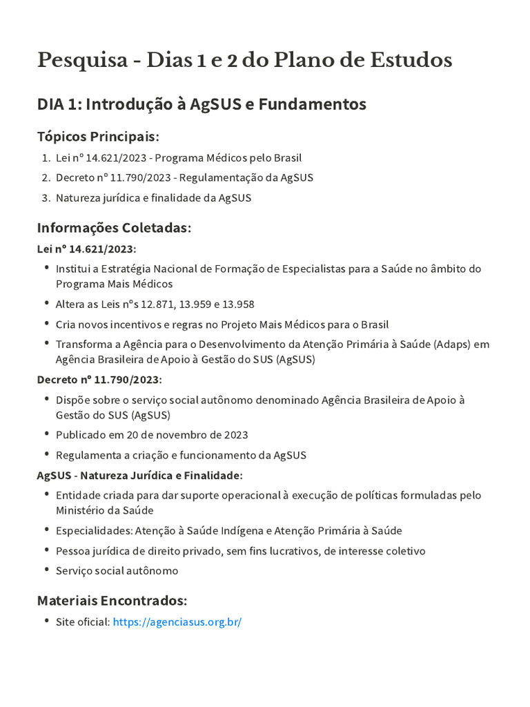 Pesquisa - Dias 1 e 2 Do Plano de Estudos | PDF | Governança | Trabalho ...