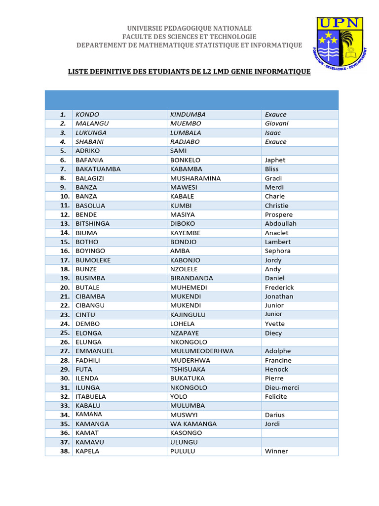 Liste Definitive l2 LMD Genie-Info-5 | PDF