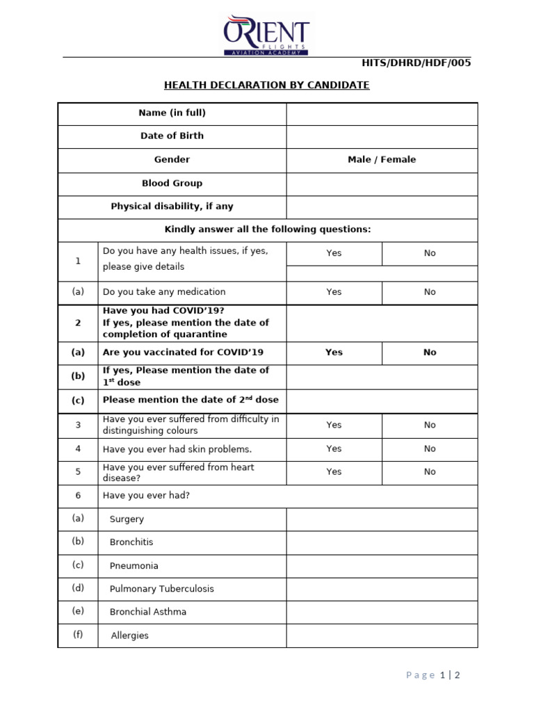 Health Declaration Form | PDF | Human Diseases And Disorders | Medicine