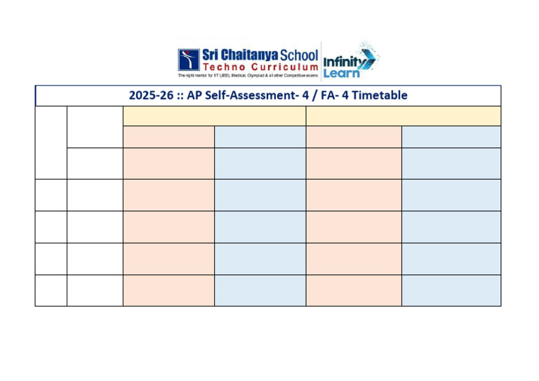 AP Self Assessment - 4 or Fa - IV Time Table For Vi To Viii Classes | PDF